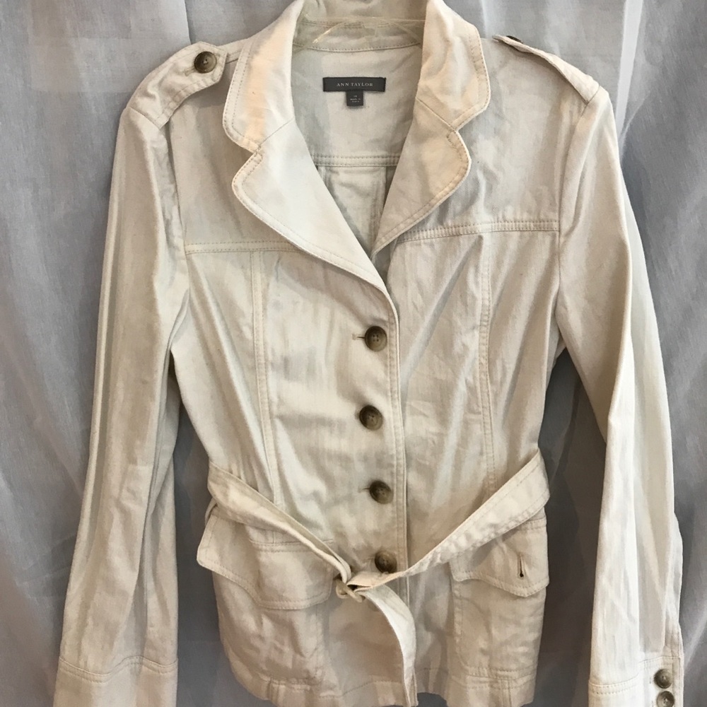 Ann Taylor Khaki Cotton Belted Jacket Size 10 EUC